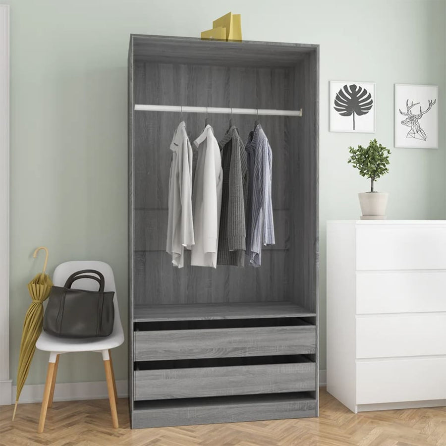 Kledingkast Bewerkt Hout Eikenkleur Grijs Sonoma 2 lades 100 x 50 x 200 cm