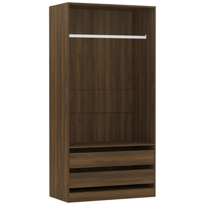 Kledingkast Bewerkt Hout Bruin Eikenkleur 2 lades 100 x 50 x 200 cm