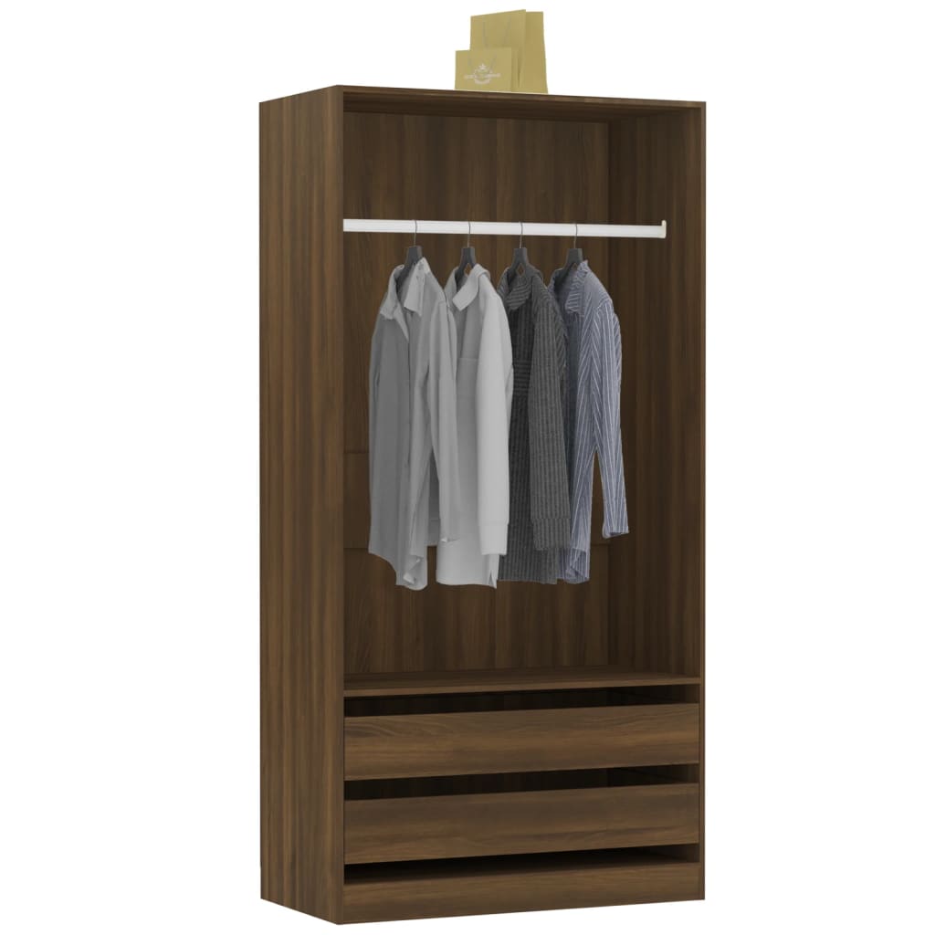 Kledingkast Bewerkt Hout Bruin Eikenkleur 2 lades 100 x 50 x 200 cm