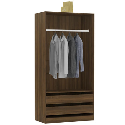 Kledingkast Bewerkt Hout Bruin Eikenkleur 2 lades 100 x 50 x 200 cm