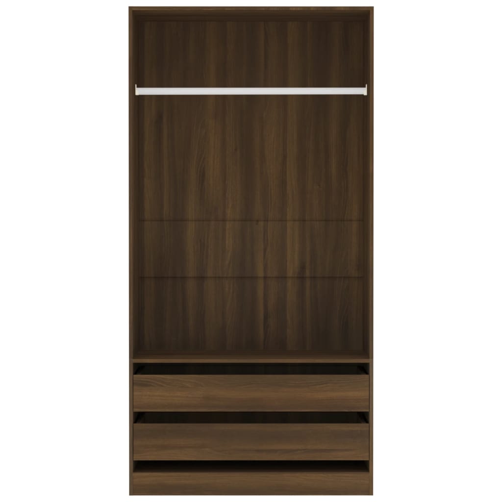Kledingkast Bewerkt Hout Bruin Eikenkleur 2 lades 100 x 50 x 200 cm