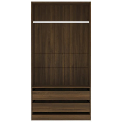 Kledingkast Bewerkt Hout Bruin Eikenkleur 2 lades 100 x 50 x 200 cm