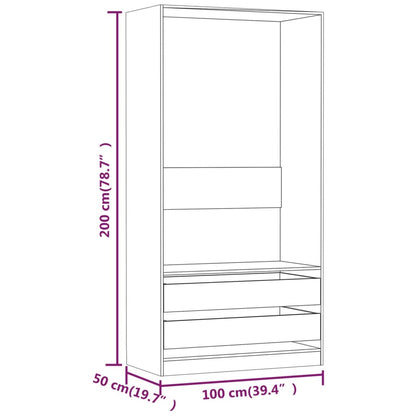 Kledingkast Bewerkt Hout Bruin Eikenkleur 2 lades 100 x 50 x 200 cm