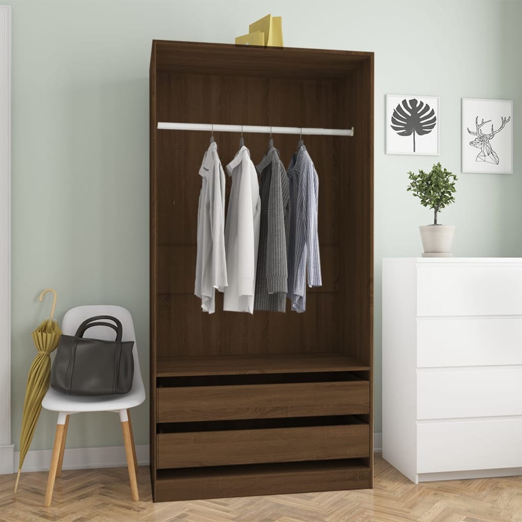 Kledingkast Bewerkt Hout Bruin Eikenkleur 2 lades 100 x 50 x 200 cm