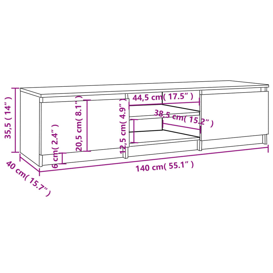 Tv-meubel 140x40x35,5 cm bewerkt hout grijs sonoma eikenkleurig Grijs sonoma
