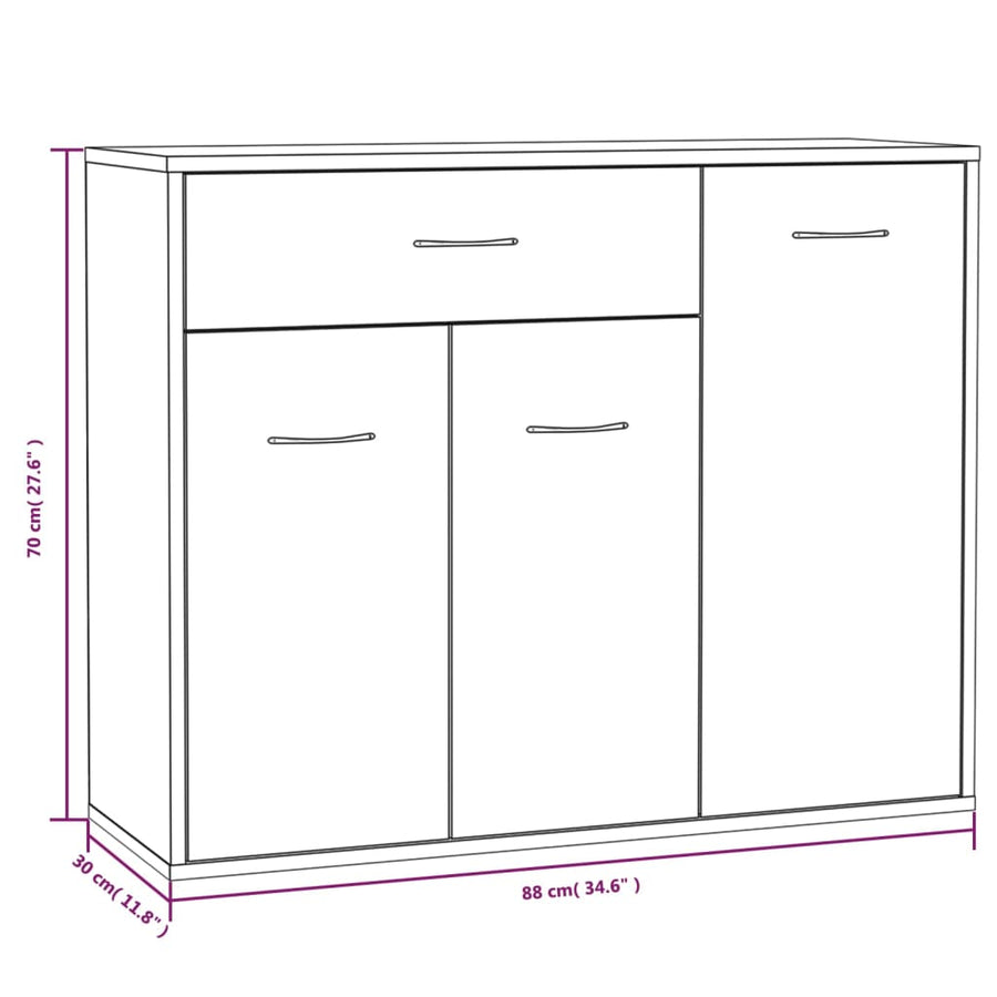 Dressoir 88X30X70 Cm Bewerkt Hout Kleurig Gerookt eiken