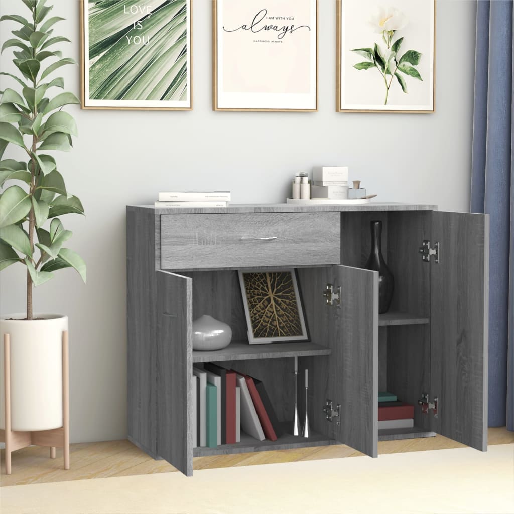 Dressoir 88X30X70 Cm Bewerkt Hout Eikenkleurig Grijs sonoma