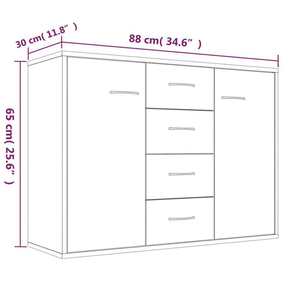 Dressoir 88X30X65 Cm Bewerkt Hout Kleurig Gerookt eiken