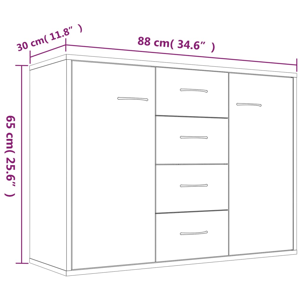 Dressoir 88X30X65 Cm Bewerkt Hout Eikenkleurig Grijs sonoma