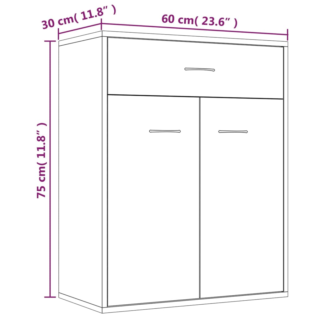 Dressoir 60x30x75 cm bewerkt hout grijs sonoma eikenkleurig Grijs sonoma