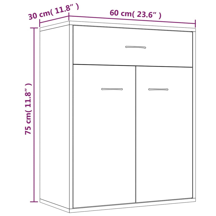 Dressoir 60x30x75 cm bewerkt hout grijs sonoma eikenkleurig Grijs sonoma
