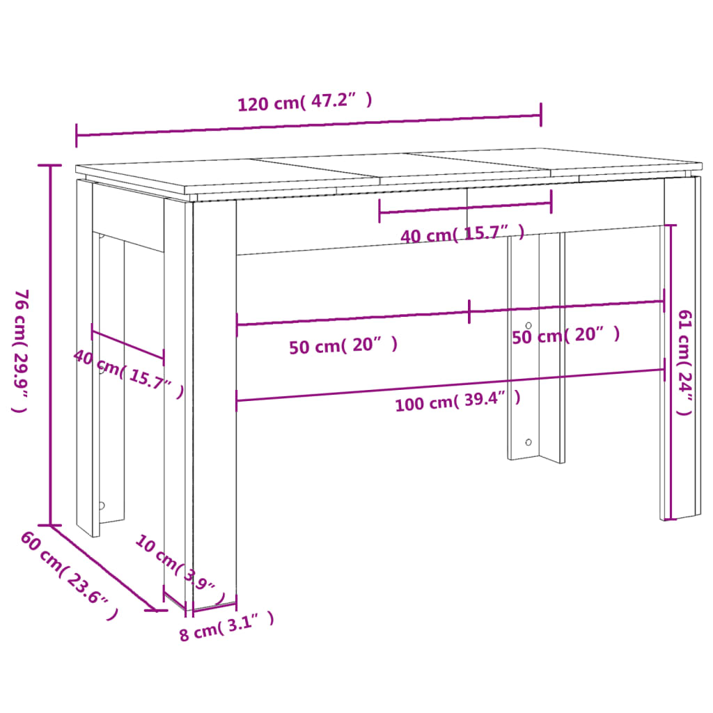 Eettafel 120x60x76 cm bewerkt hout gerookt eikenkleurig Gerookt eiken