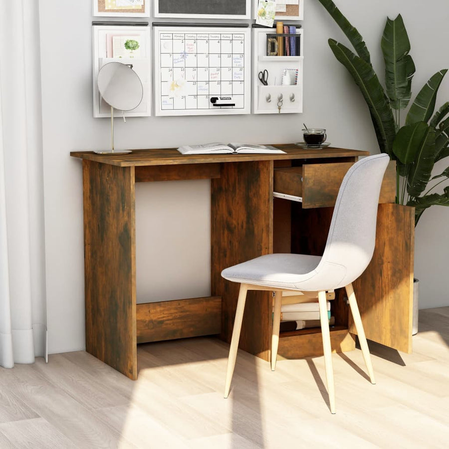 Bureau 100x50x76 cm bewerkt hout gerookt eikenkleurig Gerookt eiken