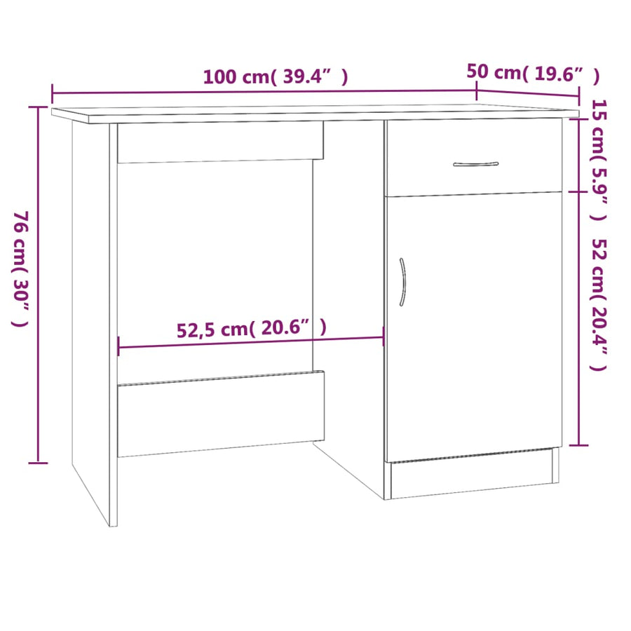 Bureau 100x50x76 cm bewerkt hout grijs sonoma eikenkleurig Grijs sonoma
