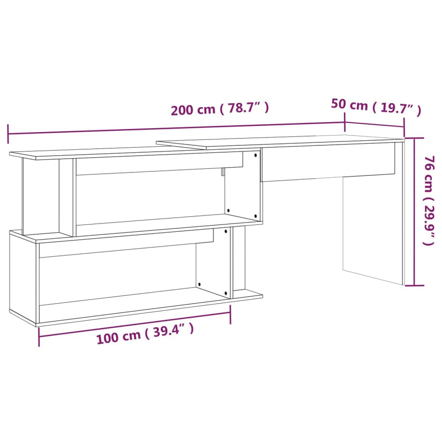 Hoekbureau 200X50X76 Cm Bewerkt Hout Kleur Gerookt eiken