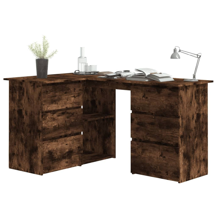 Hoekbureau 145x100x76 cm bewerkt hout gerookt eikenkleurig Gerookt eiken