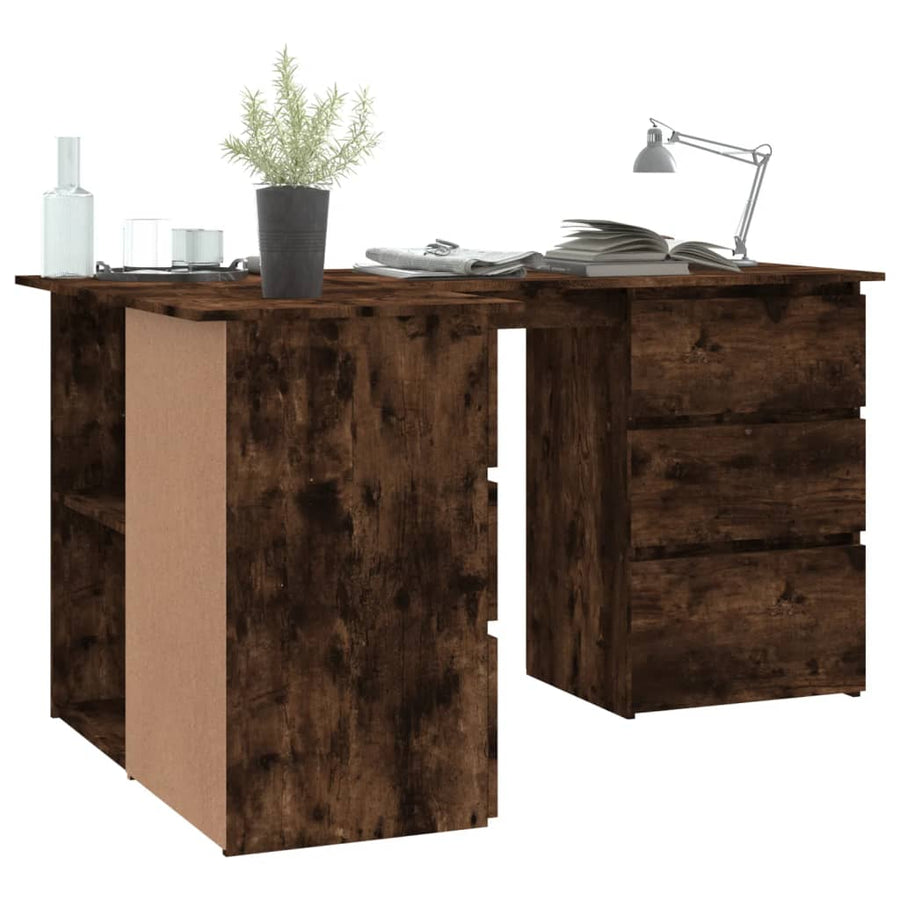Hoekbureau 145x100x76 cm bewerkt hout gerookt eikenkleurig Gerookt eiken
