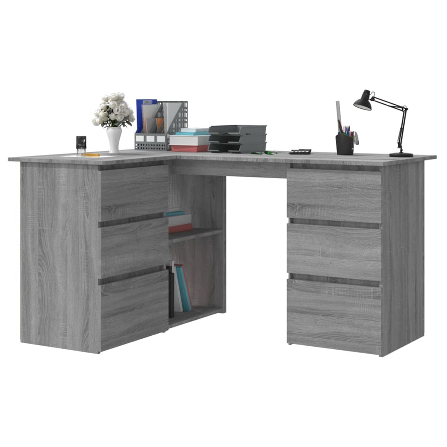 Hoekbureau 145x100x76 cm bewerkt hout grijs sonoma eikenkleurig Grijs sonoma