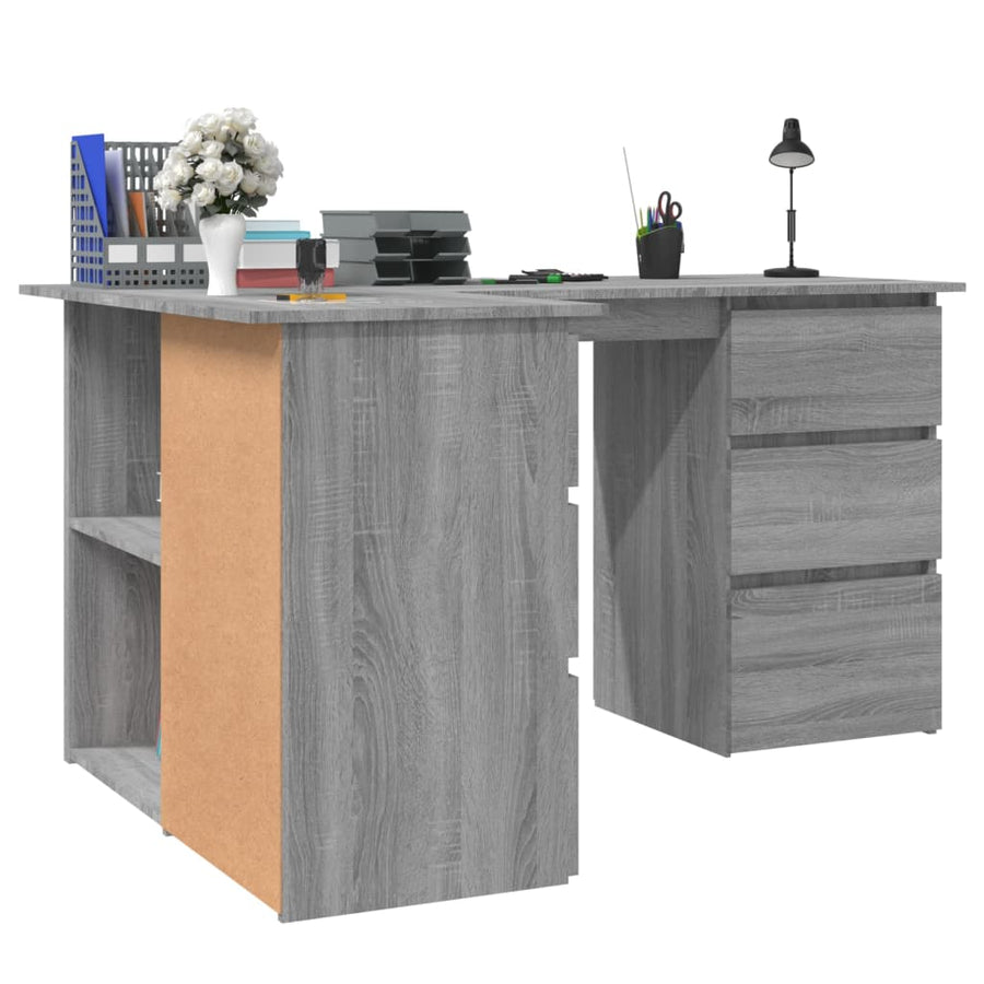 Hoekbureau 145x100x76 cm bewerkt hout grijs sonoma eikenkleurig Grijs sonoma