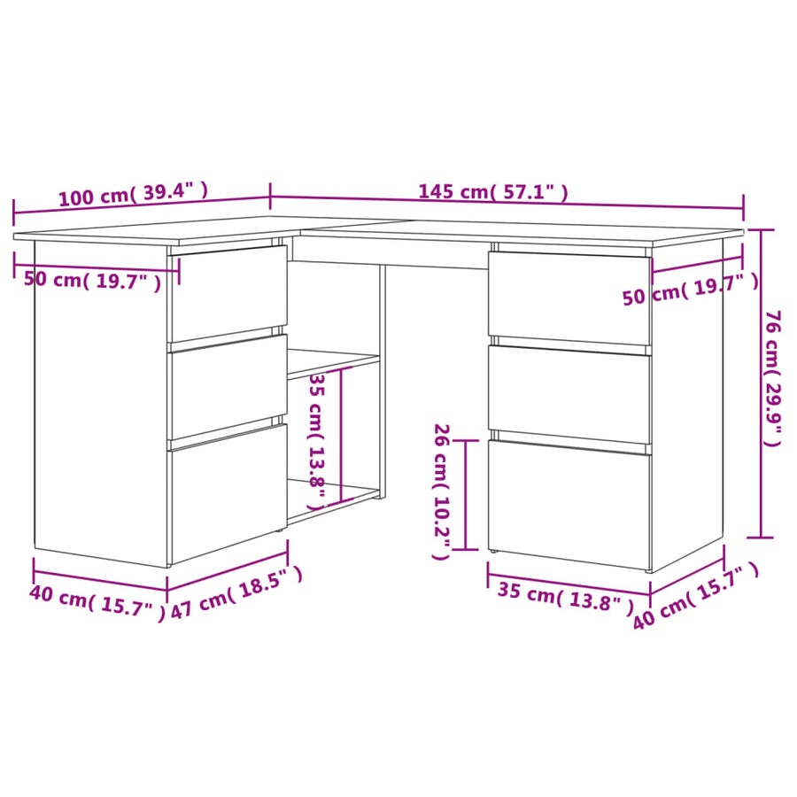 Hoekbureau 145x100x76 cm bewerkt hout grijs sonoma eikenkleurig Grijs sonoma
