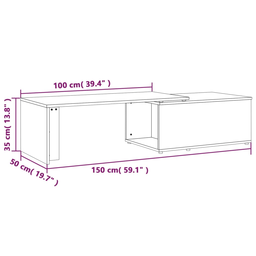 Salontafel 150x50x35 cm bewerkt hout gerookt eikenkleurig Gerookt eiken