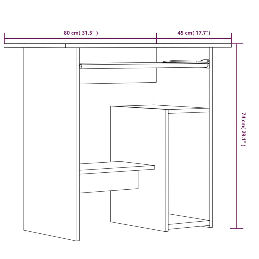Bureau 80x45x74 cm bewerkt hout gerookt eikenkleurig Gerookt eiken
