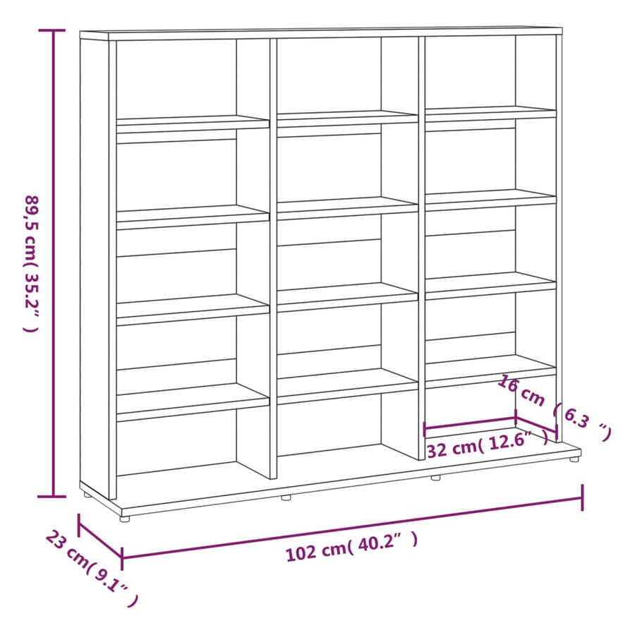 Cd-Kast 02X23X89,5 Cm Bewerkt Hout Kleurig 102 x 23 x 89.5 cm Gerookt eiken