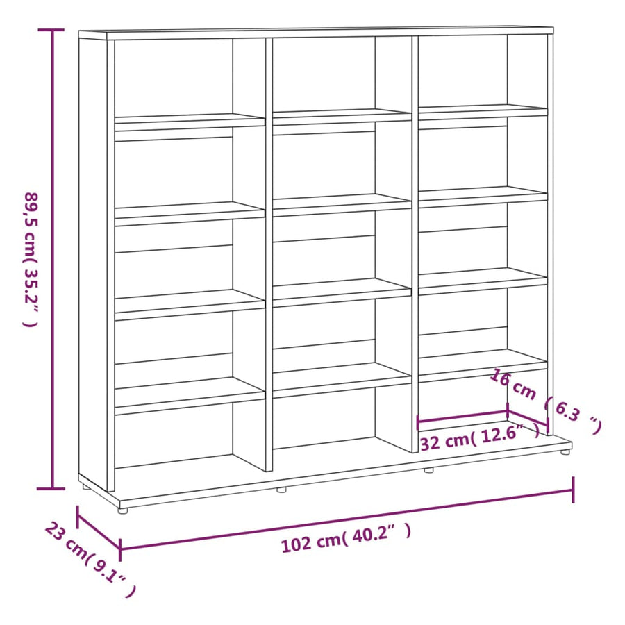 Cd-Kast 02X23X89,5 Cm Bewerkt Hout Eikenkleurig 102 x 23 x 89.5 cm Grijs sonoma