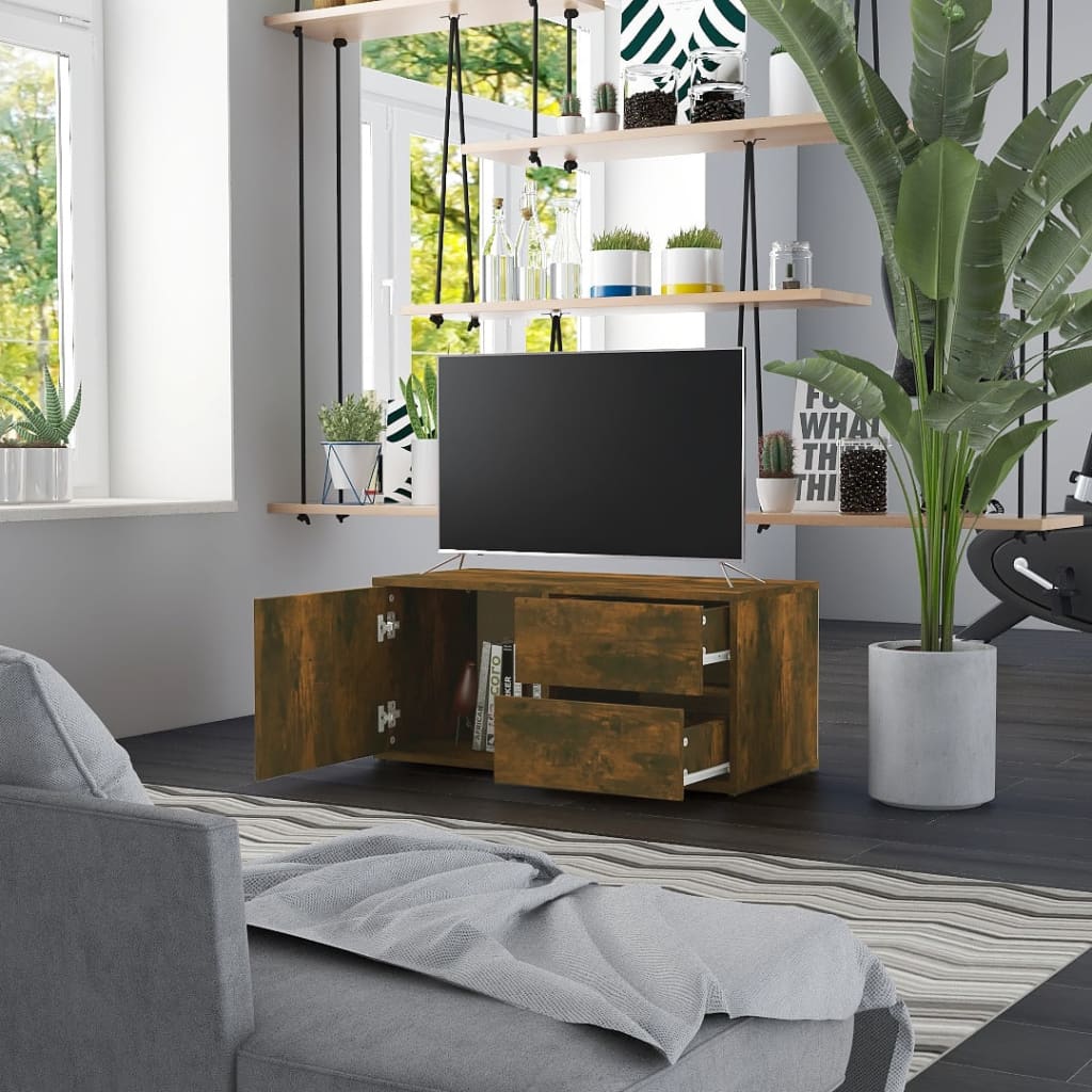 Tv-Meubel 80X34X36 Cm Bewerkt Hout Kleurig Gerookt eiken