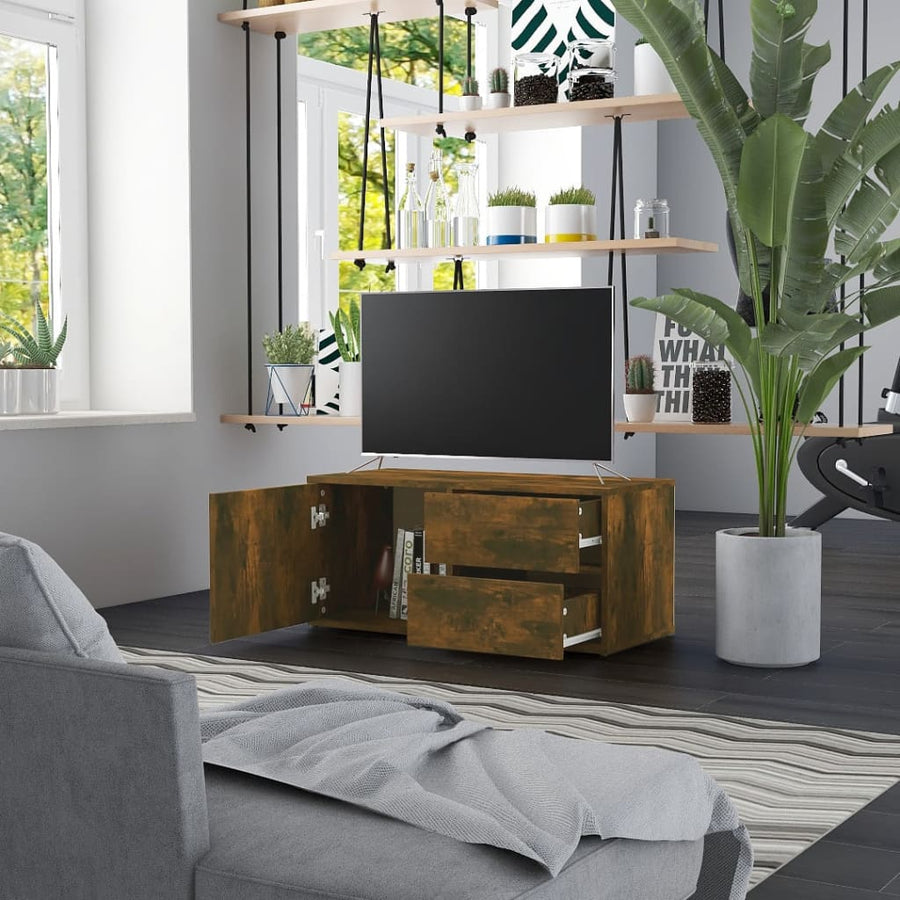 Tv-Meubel 80X34X36 Cm Bewerkt Hout Kleurig Gerookt eiken