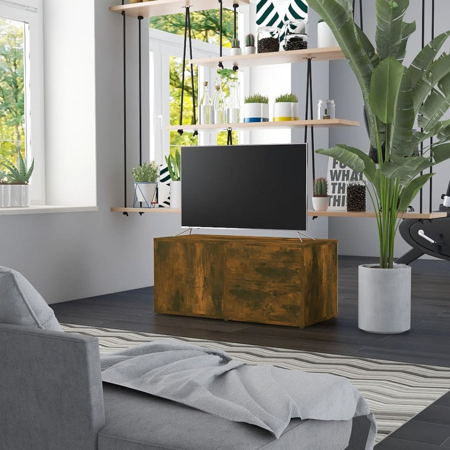 Tv-Meubel 80X34X36 Cm Bewerkt Hout Kleurig Gerookt eiken