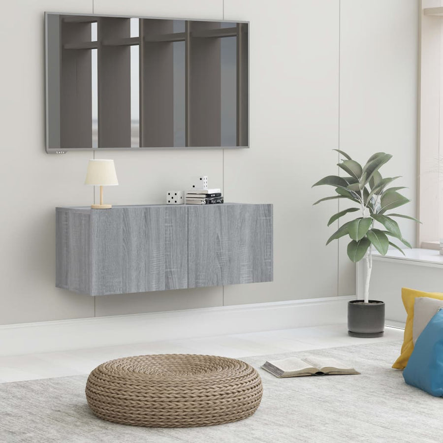 Tv-Meubel 80X30X30 Cm Bewerkt Hout Eikenkleurig 1 Grijs sonoma