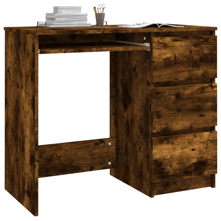 Bureau 90X45X76 Cm Bewerkt Hout Kleurig Gerookt eiken