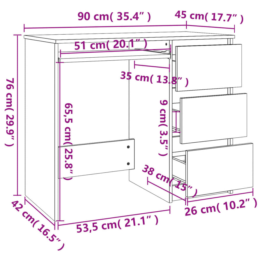 Bureau 90X45X76 Cm Bewerkt Hout Kleurig Gerookt eiken