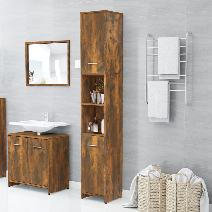 Badkamerkast 30X30X83,5 Cm Bewerkt Hout Kleurig Gerookt eiken Met handvat