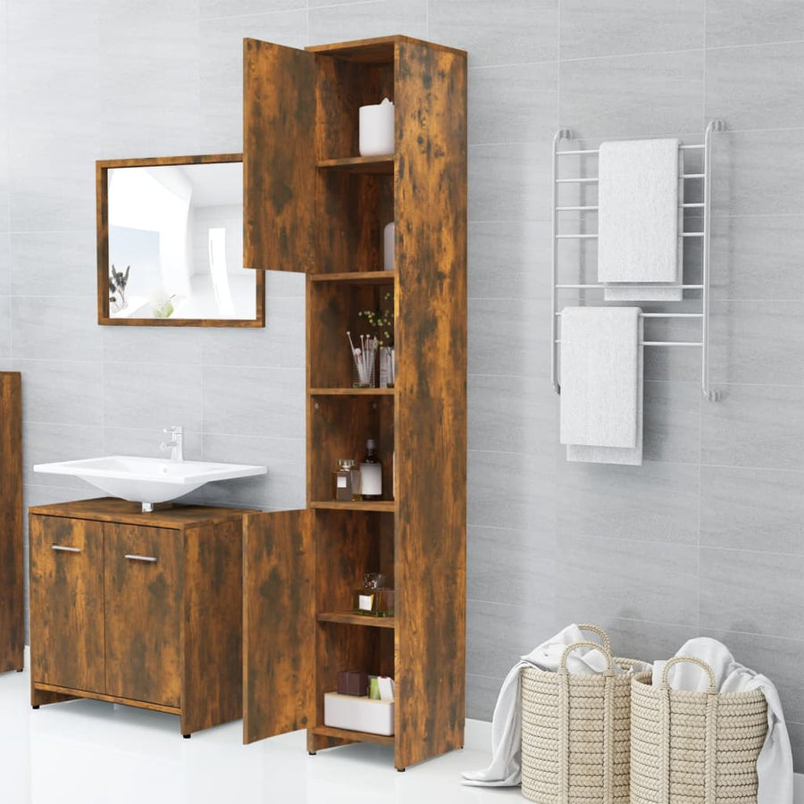 Badkamerkast 30X30X83,5 Cm Bewerkt Hout Kleurig Gerookt eiken Met handvat