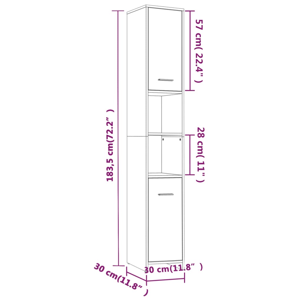 Badkamerkast 30X30X83,5 Cm Bewerkt Hout Kleurig Gerookt eiken Met handvat