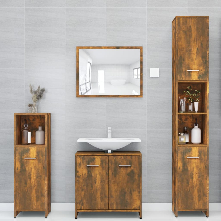 Badkamerkast 30X30X83,5 Cm Bewerkt Hout Kleurig Gerookt eiken Met handvat
