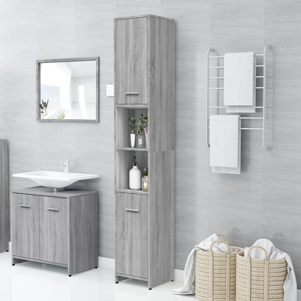 Badkamerkast 30X30X83,5 Cm Bewerkt Hout Eiken Grijs sonoma Met handvat