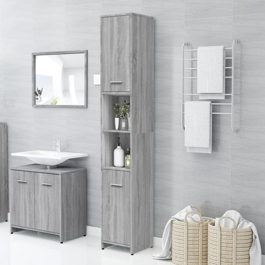 Badkamerkast 30X30X83,5 Cm Bewerkt Hout Eiken Grijs sonoma Met handvat