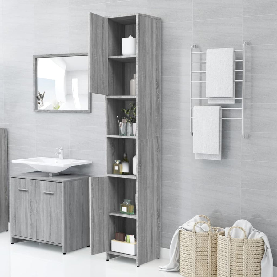 Badkamerkast 30X30X83,5 Cm Bewerkt Hout Eiken Grijs sonoma Met handvat