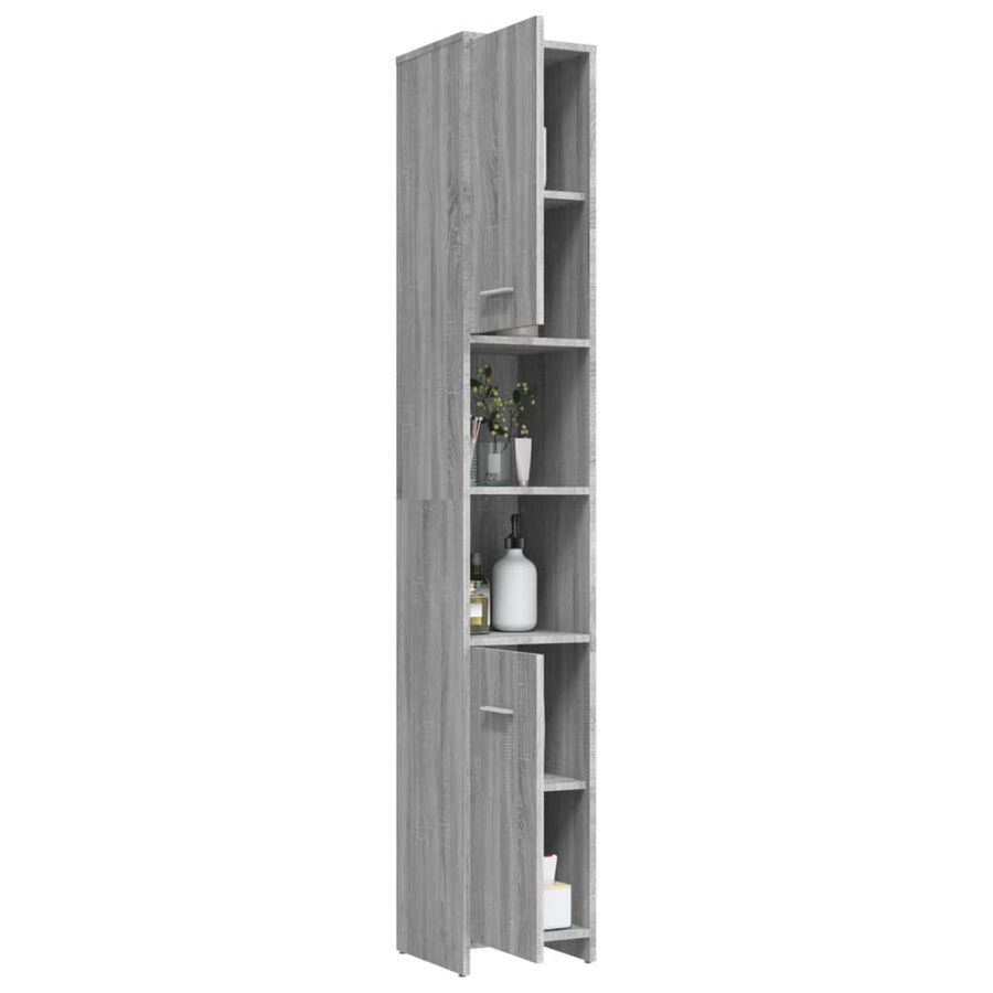Badkamerkast 30X30X83,5 Cm Bewerkt Hout Eiken Grijs sonoma Met handvat