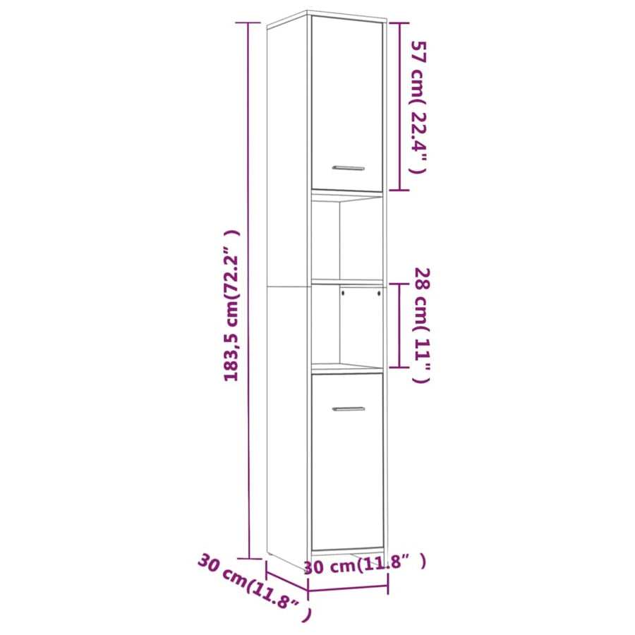 Badkamerkast 30X30X83,5 Cm Bewerkt Hout Eiken Grijs sonoma Met handvat