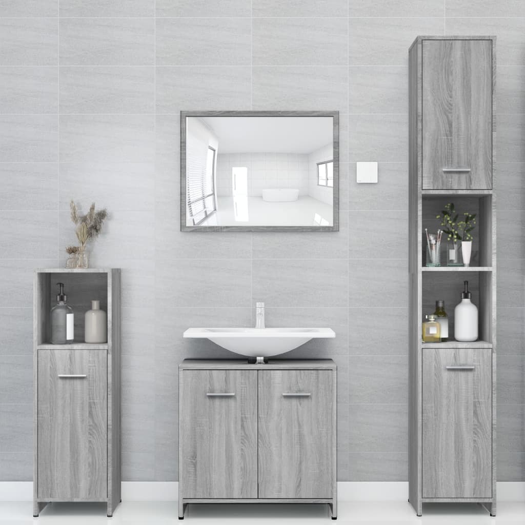 Badkamerkast 30X30X83,5 Cm Bewerkt Hout Eiken Grijs sonoma Met handvat