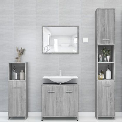 Badkamerkast 30X30X83,5 Cm Bewerkt Hout Eiken Grijs sonoma Met handvat