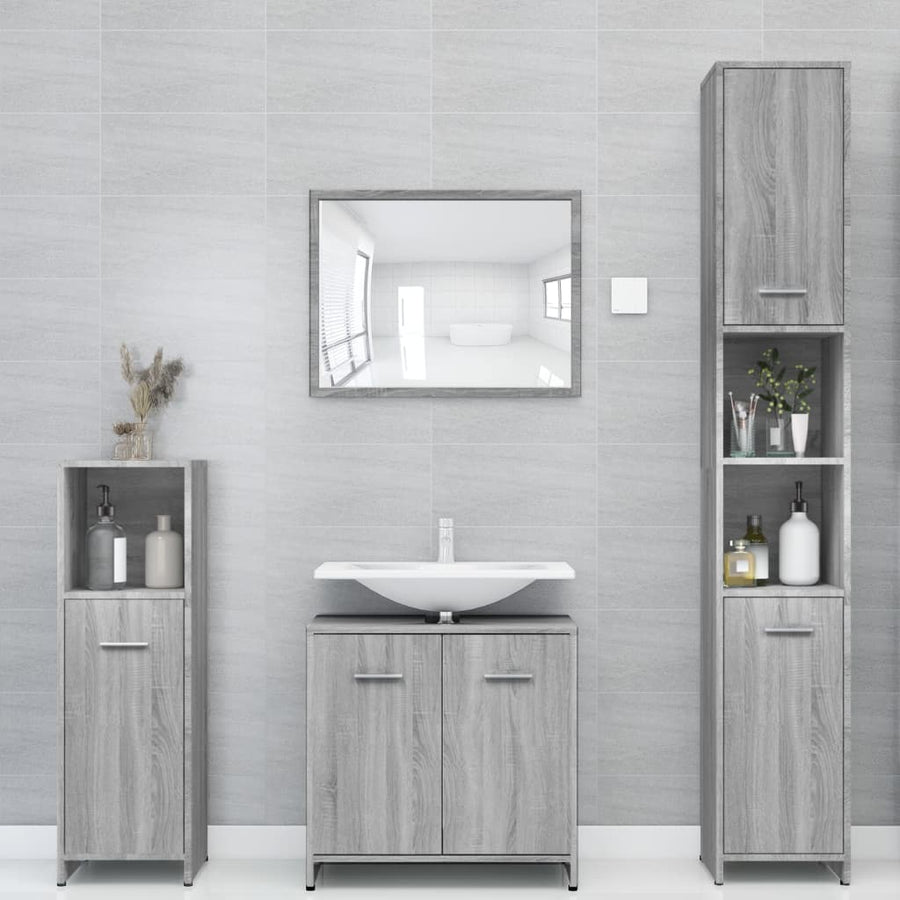 Badkamerkast 30X30X83,5 Cm Bewerkt Hout Eiken Grijs sonoma Met handvat