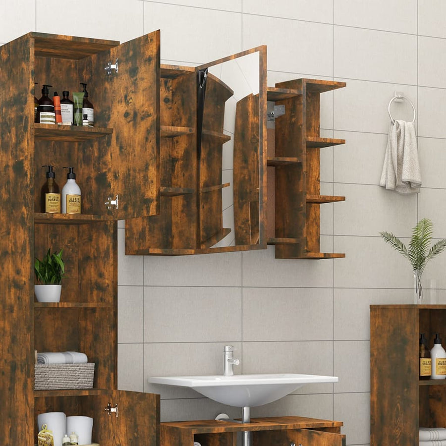 Badkamerspiegelkast 80X20,5X64 Cm Bewerkt Hout Gerookt eiken