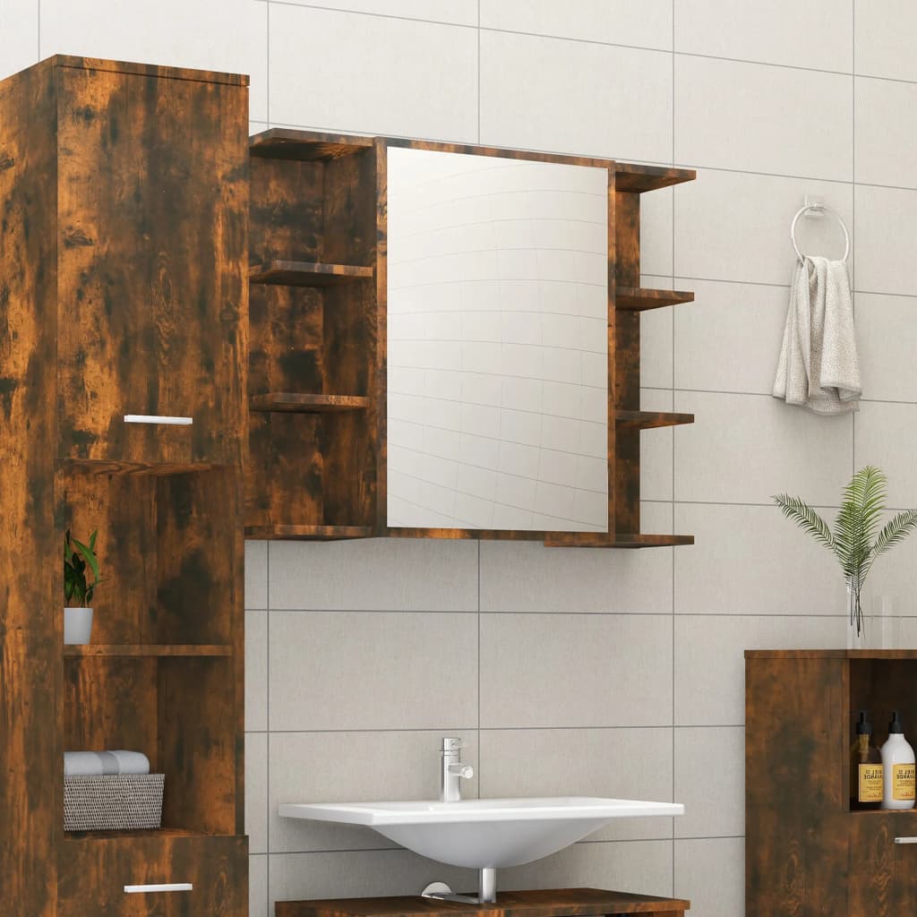 Badkamerspiegelkast 80X20,5X64 Cm Bewerkt Hout Gerookt eiken
