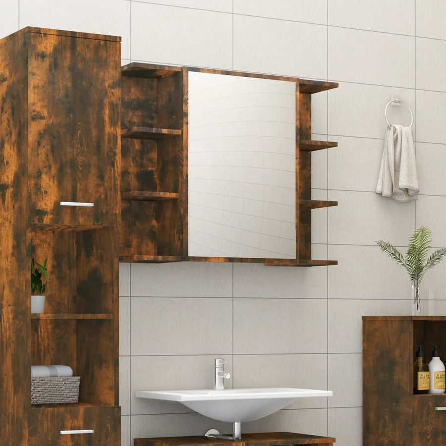 Badkamerspiegelkast 80X20,5X64 Cm Bewerkt Hout Gerookt eiken