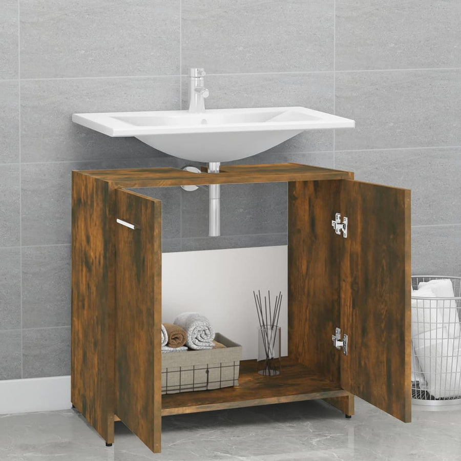 Badkamerkast 60X33X60 Cm Bewerkt Hout Kleurig Gerookt eiken